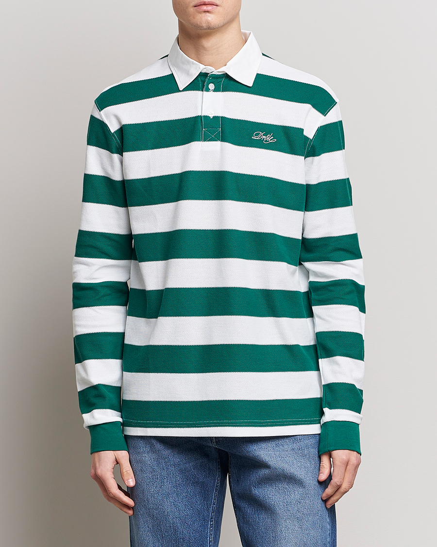 Herre | Nye varemærker | Drôle de Monsieur | Le Polo Striped Rugby Shirt White/Green