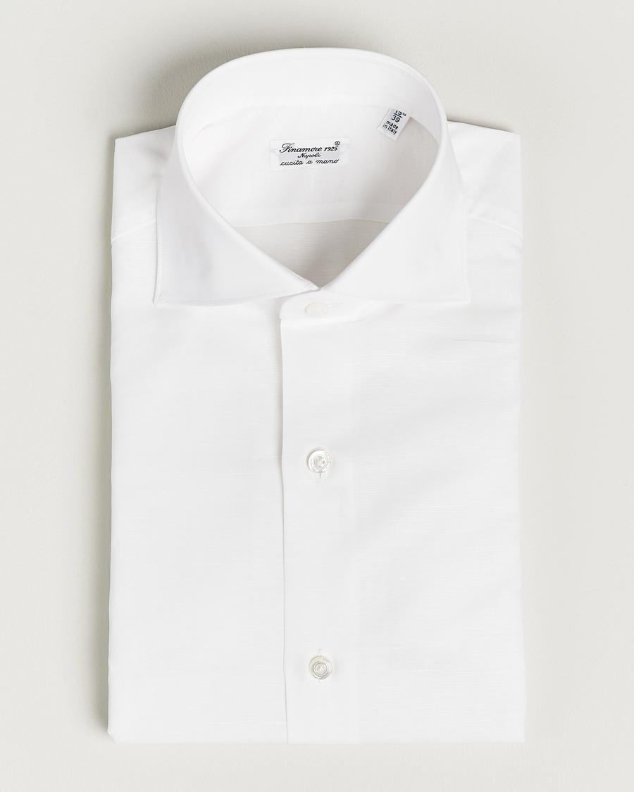 Herre | Skjorter | Finamore Napoli | Milano Slim Linen Dress Shirt White