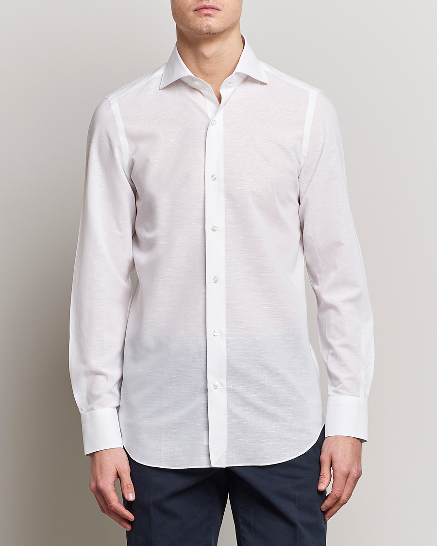 Herre | Skjorter | Finamore Napoli | Milano Slim Linen Dress Shirt White