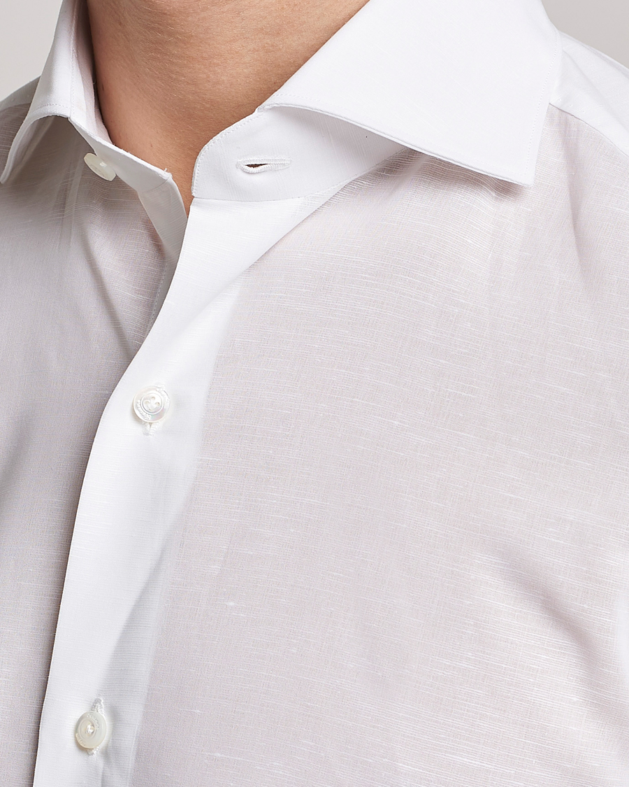 Herre | Skjorter | Finamore Napoli | Milano Slim Linen Dress Shirt White