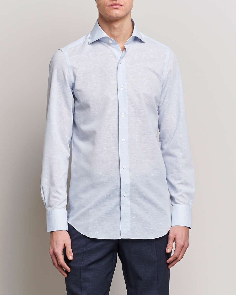 Herre | Businessskjorter | Finamore Napoli | Milano Slim Linen Dress Shirt Light Blue