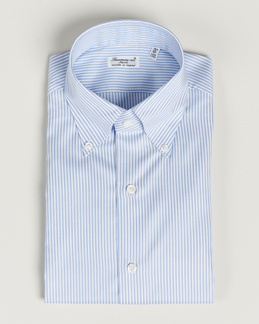 Herre | Skjorter | Finamore Napoli | Milano Slim Oxford Button Down Shirt Blue Stripe