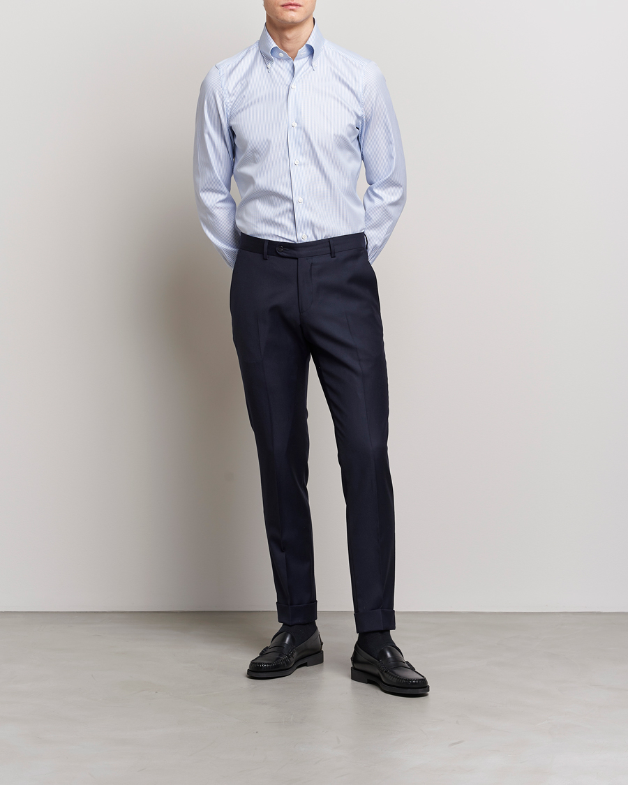 Herre | Skjorter | Finamore Napoli | Milano Slim Oxford Button Down Shirt Blue Stripe