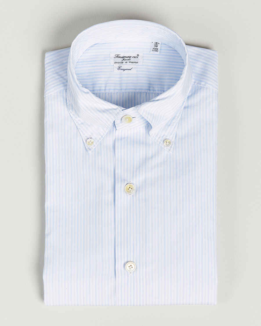 Herre | Skjorter | Finamore Napoli | Milano Slim Washed Dress Shirt Light Blue Stripe