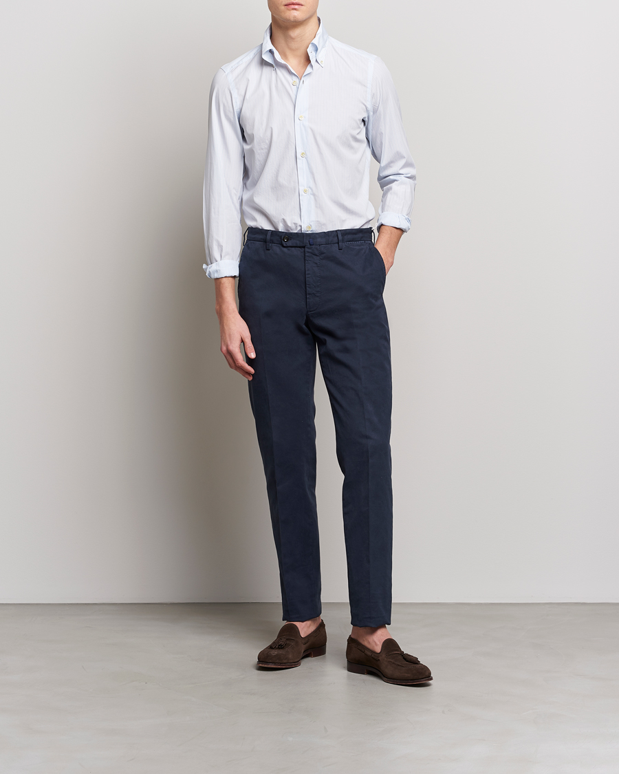 Herre | Skjorter | Finamore Napoli | Milano Slim Washed Dress Shirt Light Blue Stripe
