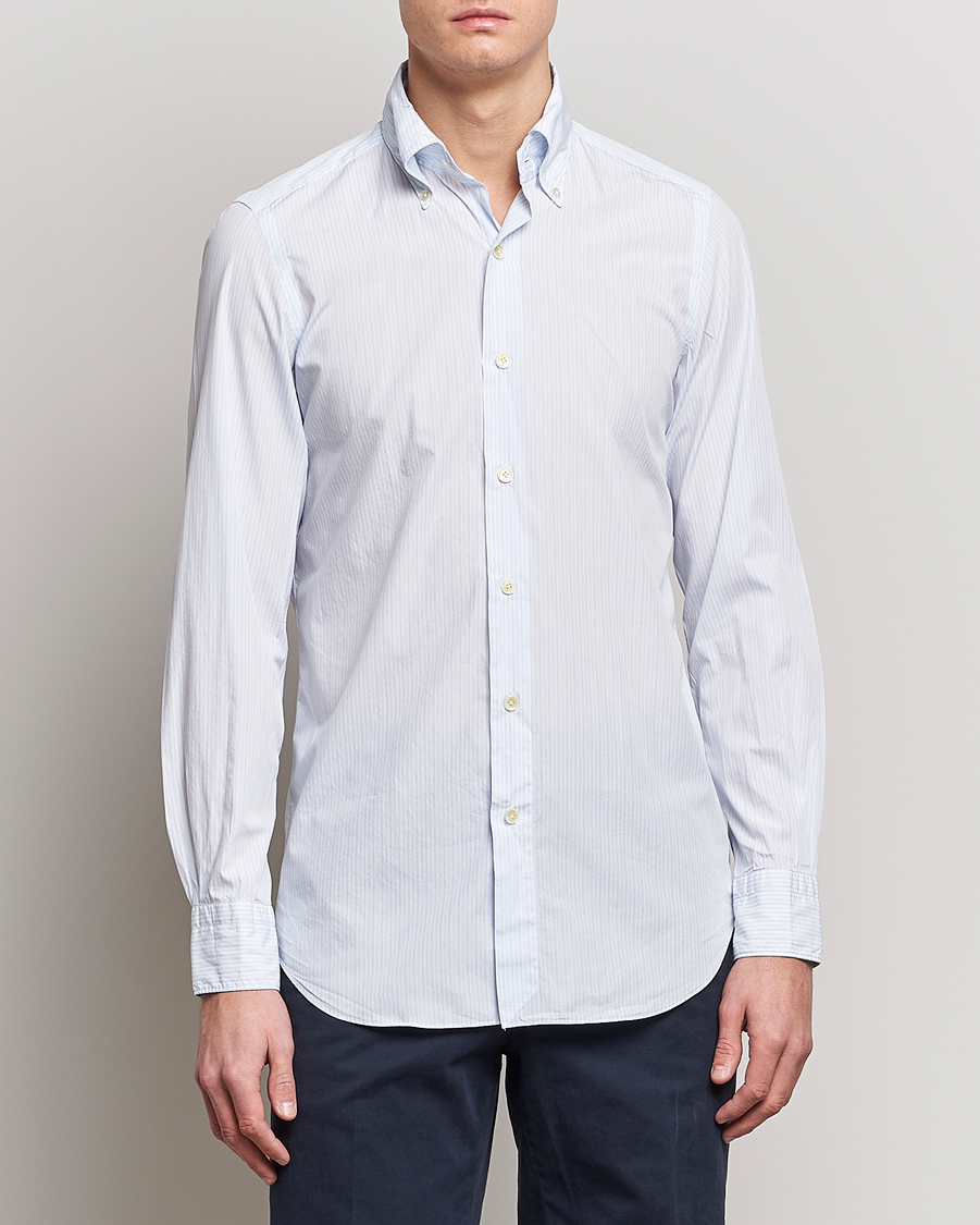 Herre | Skjorter | Finamore Napoli | Milano Slim Washed Dress Shirt Light Blue Stripe