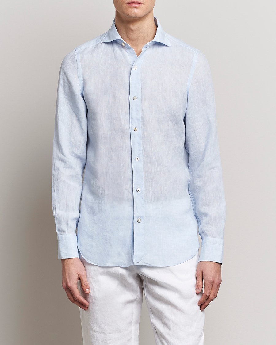 Herre | Skjorter | Finamore Napoli | Tokyo Slim Linen Shirt Light Blue