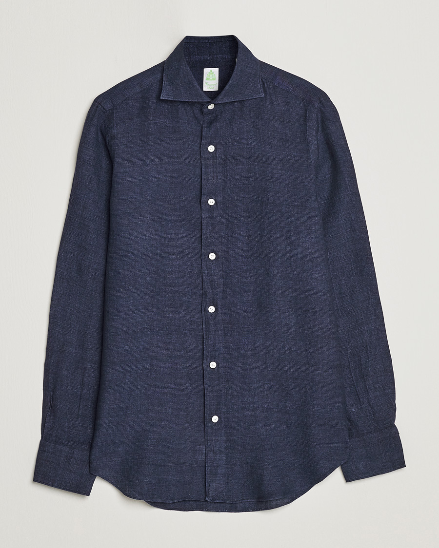 Herre | Skjorter | Finamore Napoli | Tokyo Slim Linen Shirt Navy