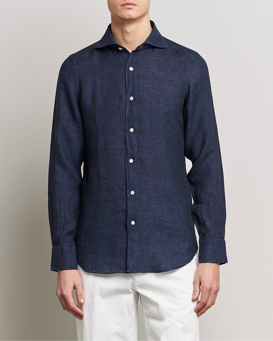 Herre | Finamore Napoli | Finamore Napoli | Tokyo Slim Linen Shirt Navy
