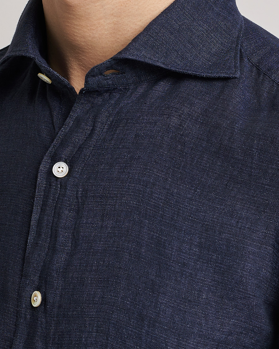 Herre | Skjorter | Finamore Napoli | Tokyo Slim Linen Shirt Navy