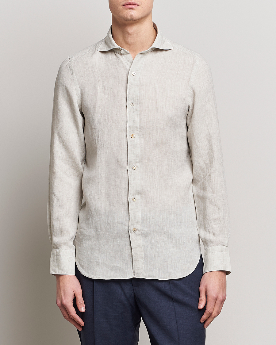 Herre | Skjorter | Finamore Napoli | Tokyo Slim Linen Shirt Oat