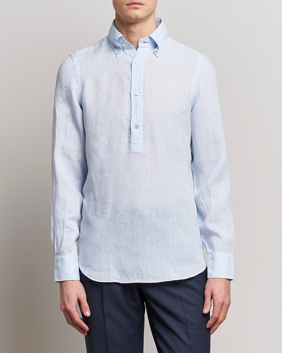 Herre | Skjorter | Finamore Napoli | Miami Linen Popover Shirt Light Blue