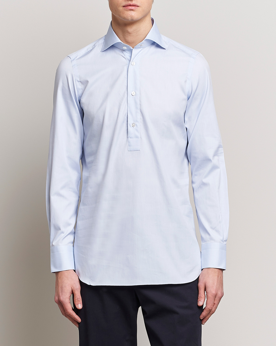 Herre | Skjorter | Finamore Napoli | Tokyo Slim Oxford Popover Shirt Light Blue