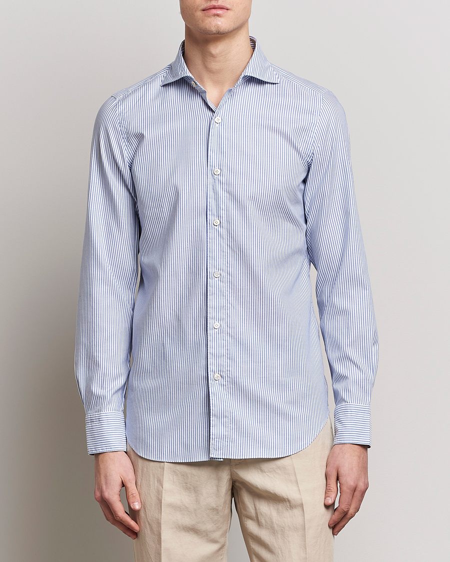 Herre | Skjorter | Finamore Napoli | Tokyo Slim Chambray Shirt Light Blue Stripe