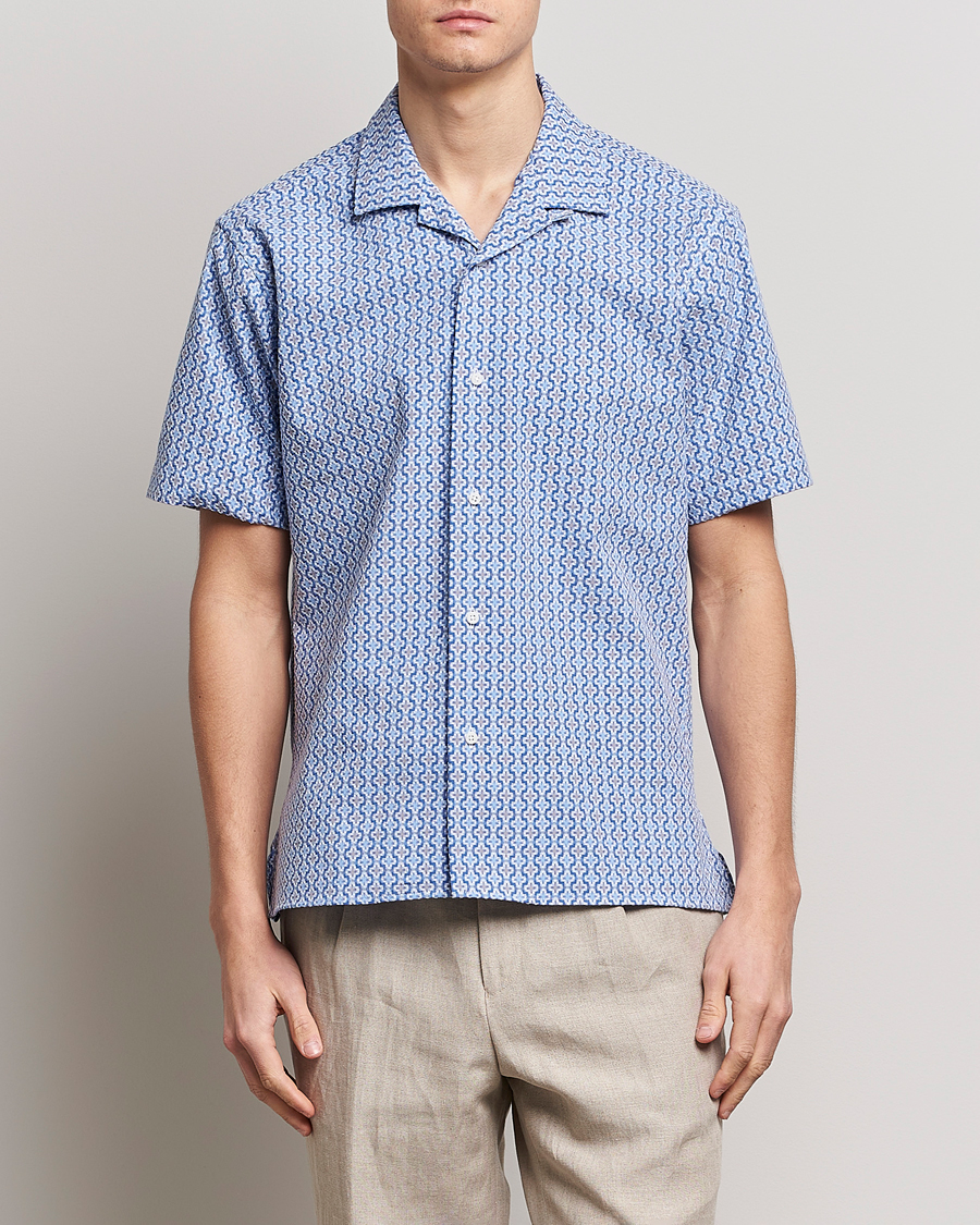 Herre | Kortærmede skjorter | Gitman Vintage | Summer Ready Jacquard Camp Shirt Light Blue
