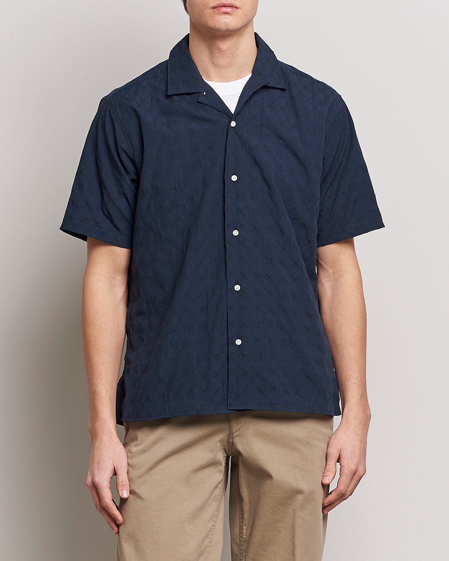 Herre | Kortærmede skjorter | Gitman Vintage | Japanese Jacquard Camp Shirt Navy