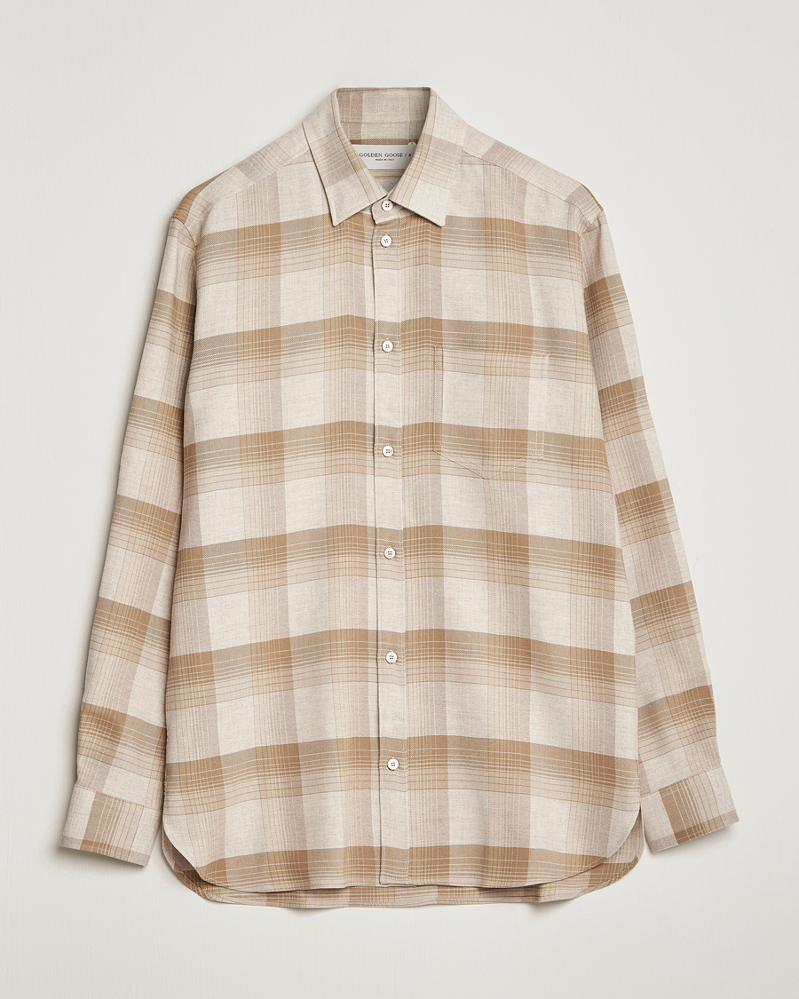 Herre | Skjorter | Golden Goose | Deluxe Brand Regular Check Wool Shirt White/Sand
