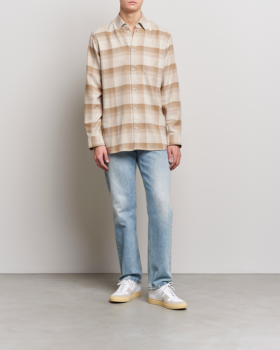 Herre | Skjorter | Golden Goose | Deluxe Brand Regular Check Wool Shirt White/Sand