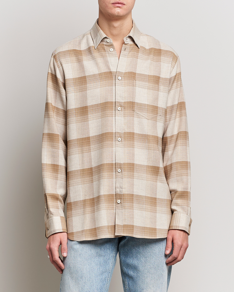 Herre | Skjorter | Golden Goose | Deluxe Brand Regular Check Wool Shirt White/Sand