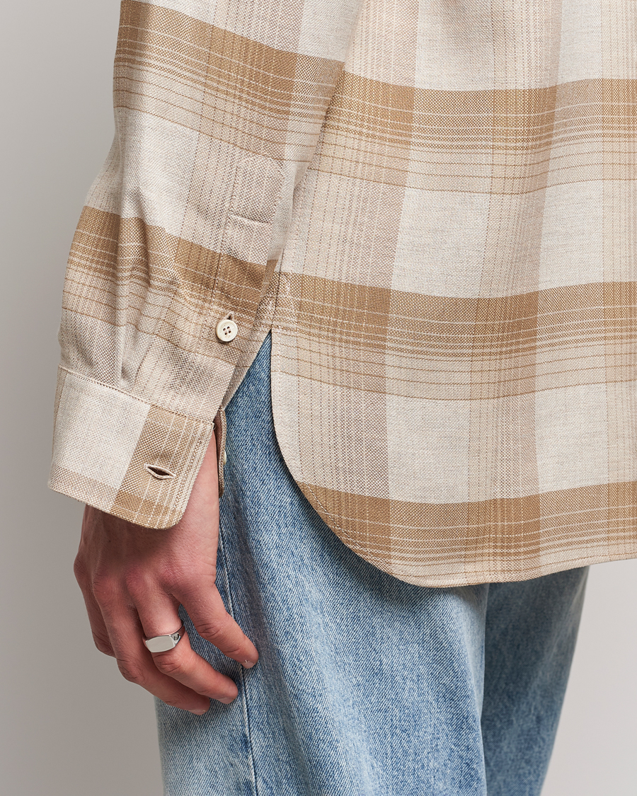 Herre | Skjorter | Golden Goose | Deluxe Brand Regular Check Wool Shirt White/Sand
