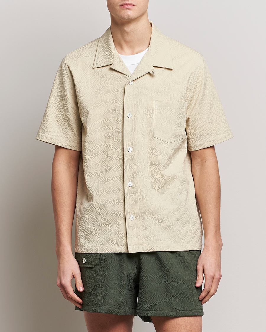 Herre | Kortærmede skjorter | Howlin' | Short Sleeve Cotton Seersucker Shirt Ecru