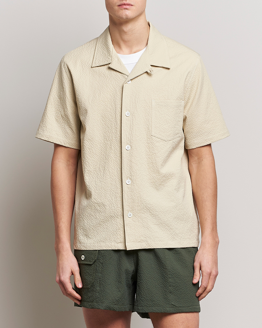 Herre | Skjorter | Howlin' | Short Sleeve Cotton Seersucker Shirt Ecru
