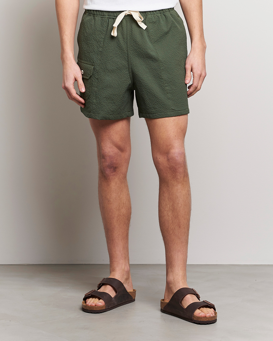 Herre | Drawstringshorts | Howlin' | Cotton Seersucker Shorts Greenish