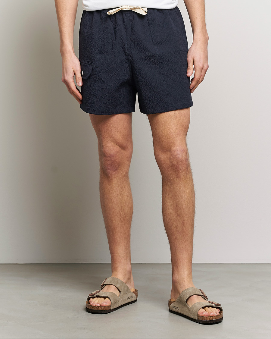 Herre | Drawstringshorts | Howlin' | Cotton Seersucker Shorts Navy
