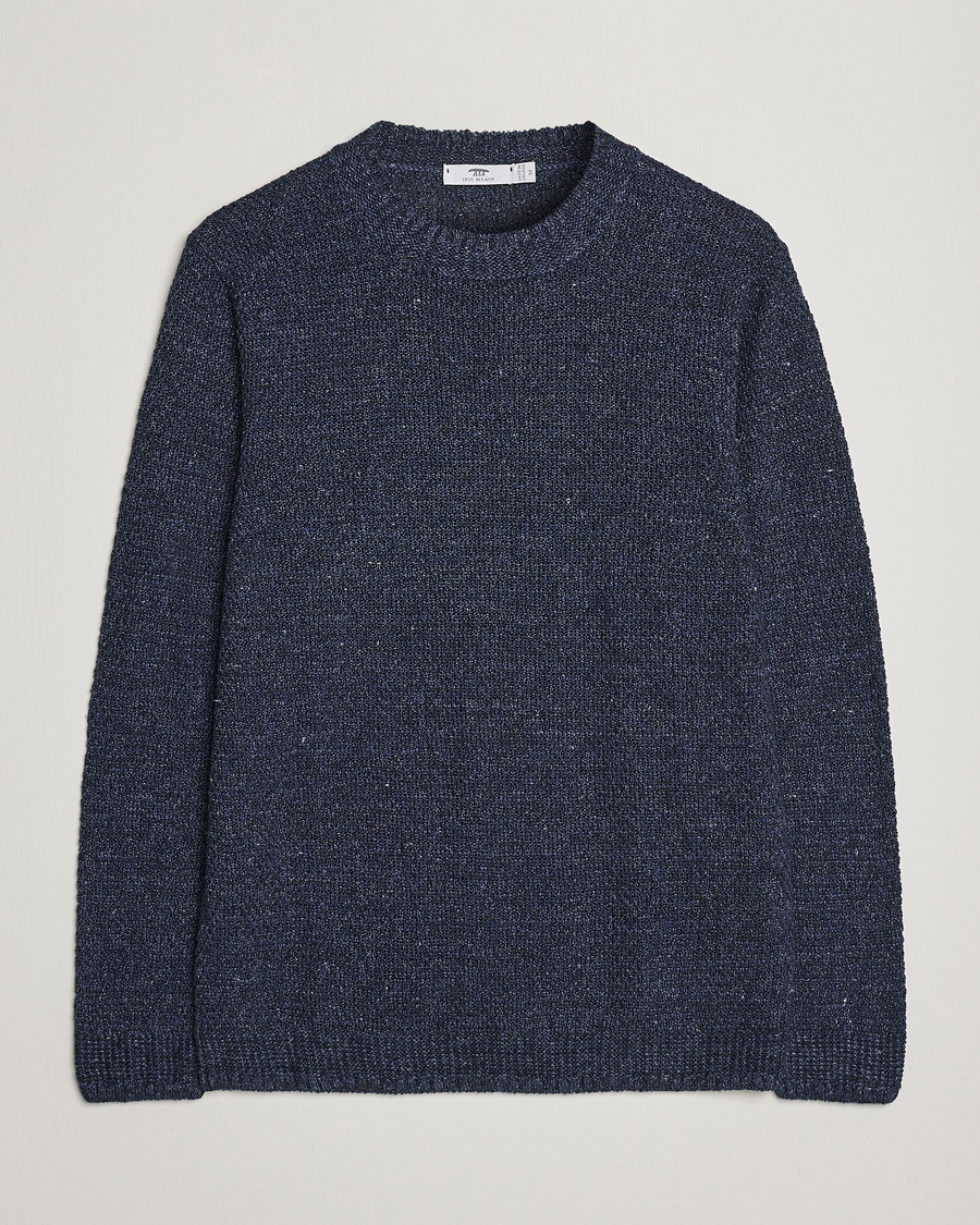 Herre | Trøjer | Inis Meáin | Moss Stiched Linen Crew Neck Dark Blue