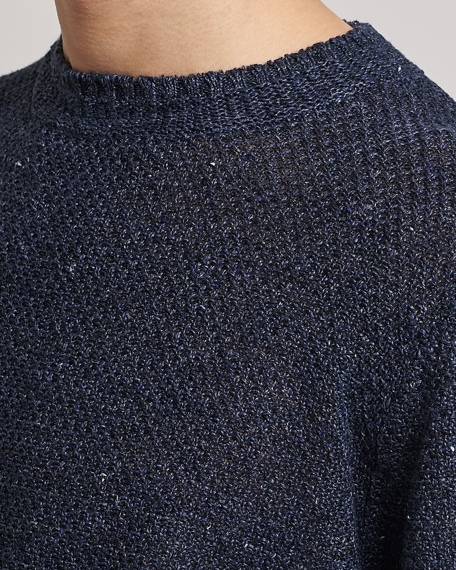 Herre | Trøjer | Inis Meáin | Moss Stiched Linen Crew Neck Dark Blue