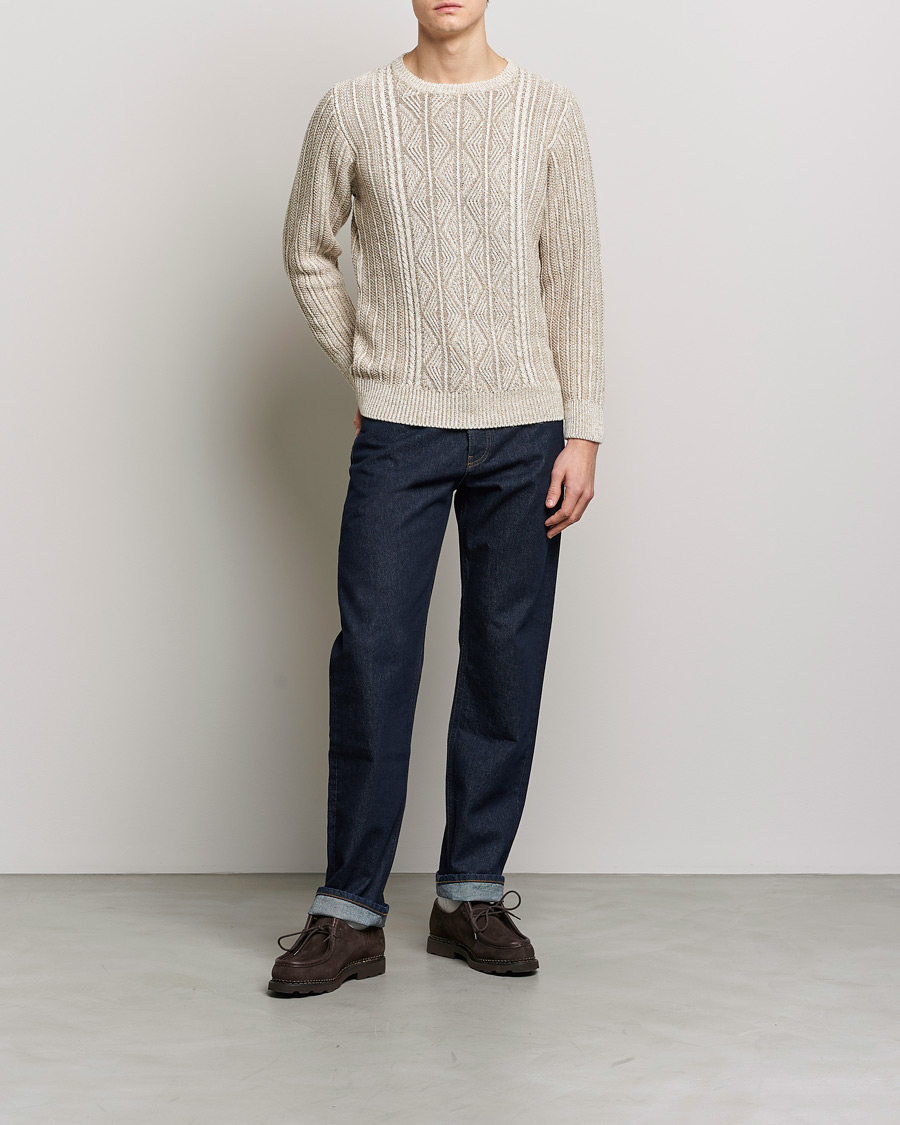 Herre | Trøjer | Inis Meáin | Patented Aran Knitted Linen Crew Neck Beige