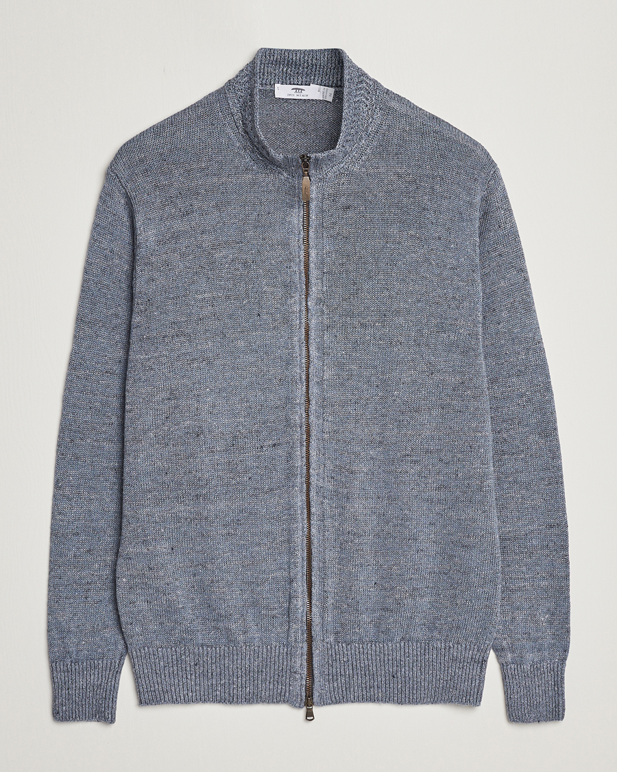 Herre | Trøjer | Inis Meáin | Chevron Washed Donegal Linen Zipper Dusk
