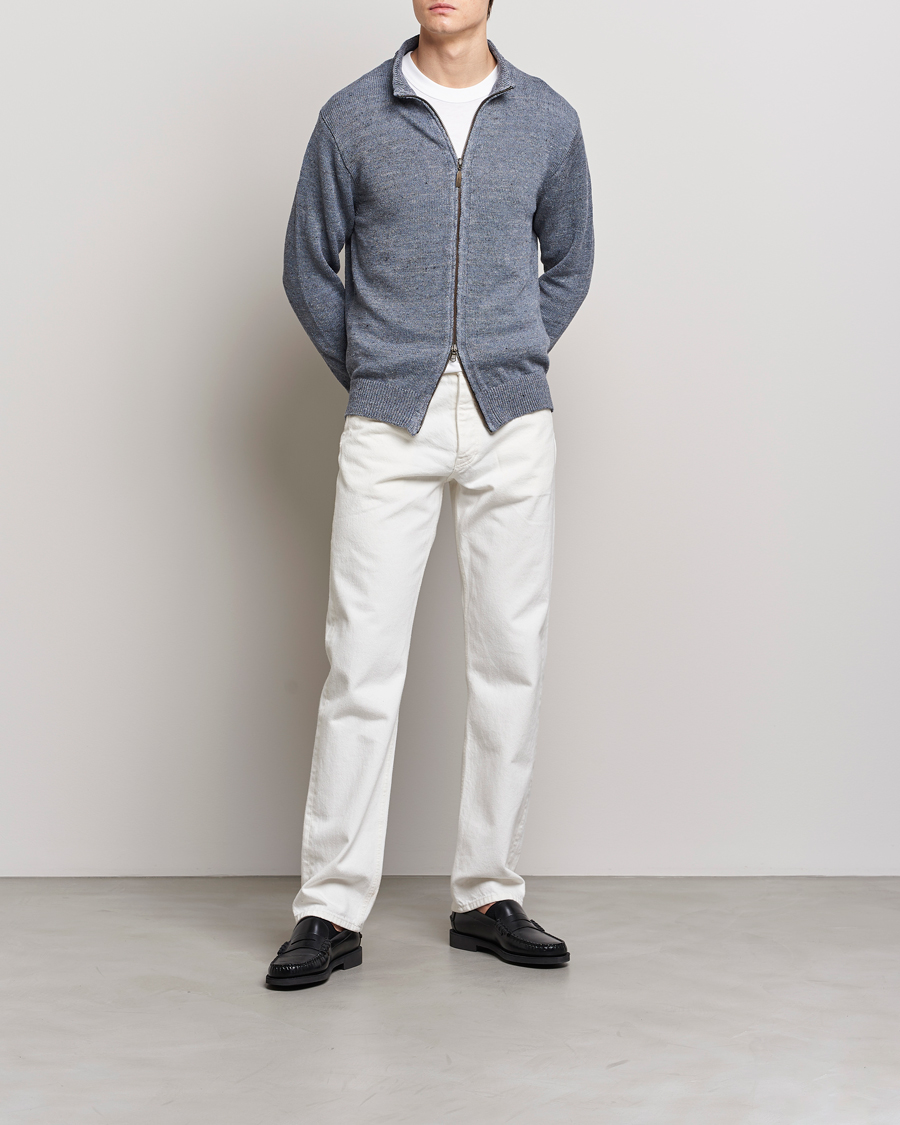 Herre | Trøjer | Inis Meáin | Chevron Washed Donegal Linen Zipper Dusk
