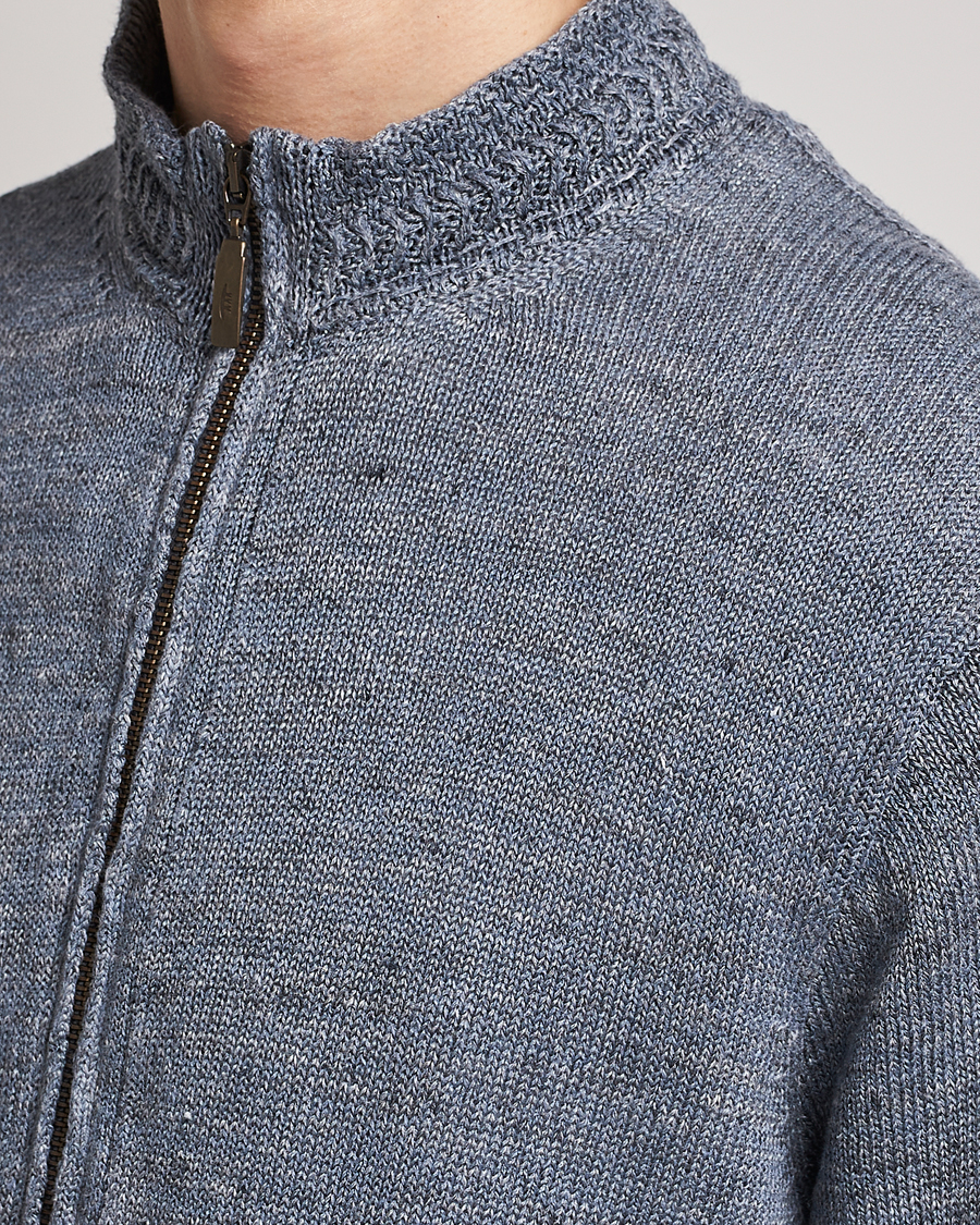 Herre | Trøjer | Inis Meáin | Chevron Washed Donegal Linen Zipper Dusk