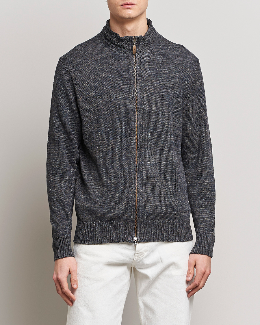 Herre | Full-zip | Inis Meáin | Chevron Washed Donegal Linen Zipper Stone