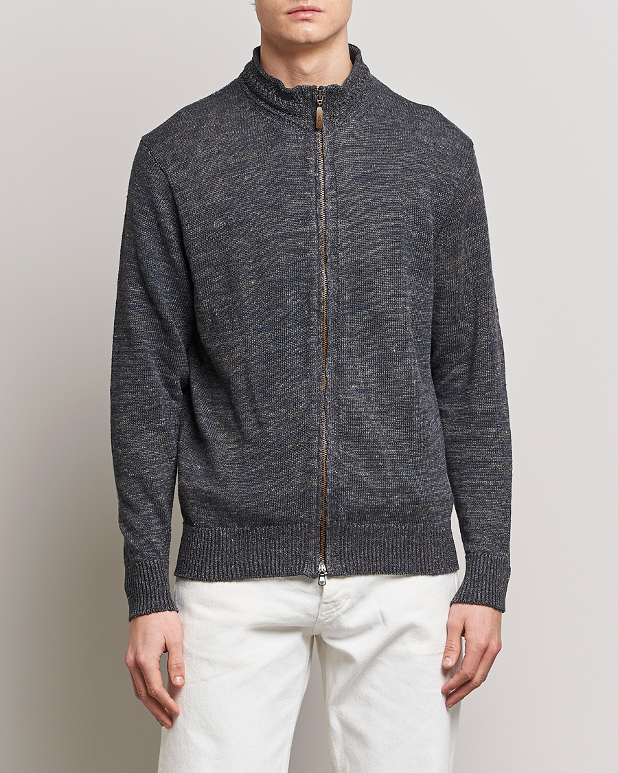 Herre | Trøjer | Inis Meáin | Chevron Washed Donegal Linen Zipper Stone