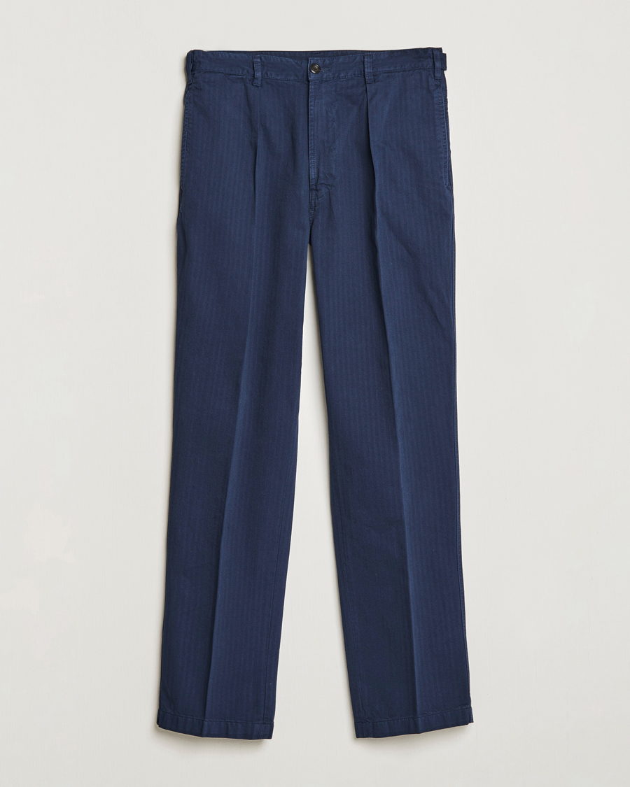 Herre | Bukser | Drake's | Cotton Herringbone One Pleat Chino Navy