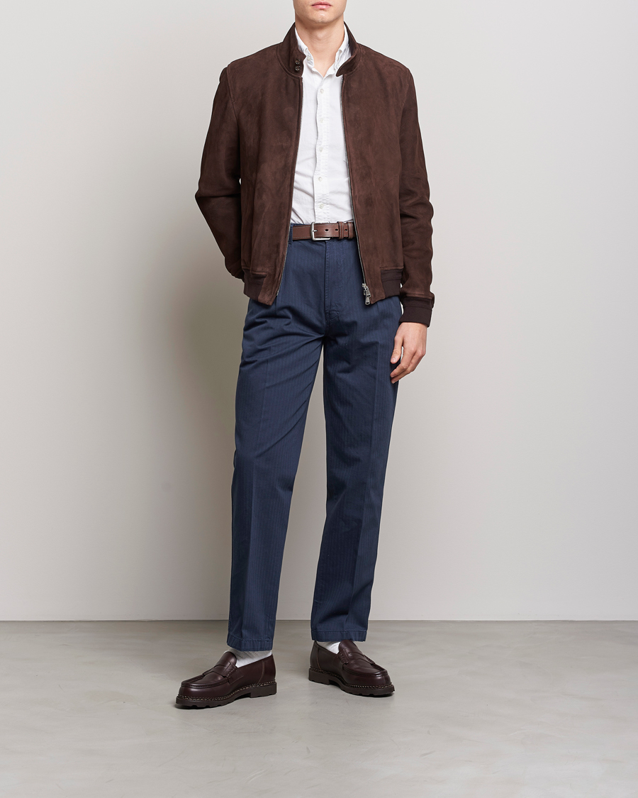Herre | Bukser | Drake's | Cotton Herringbone One Pleat Chino Navy