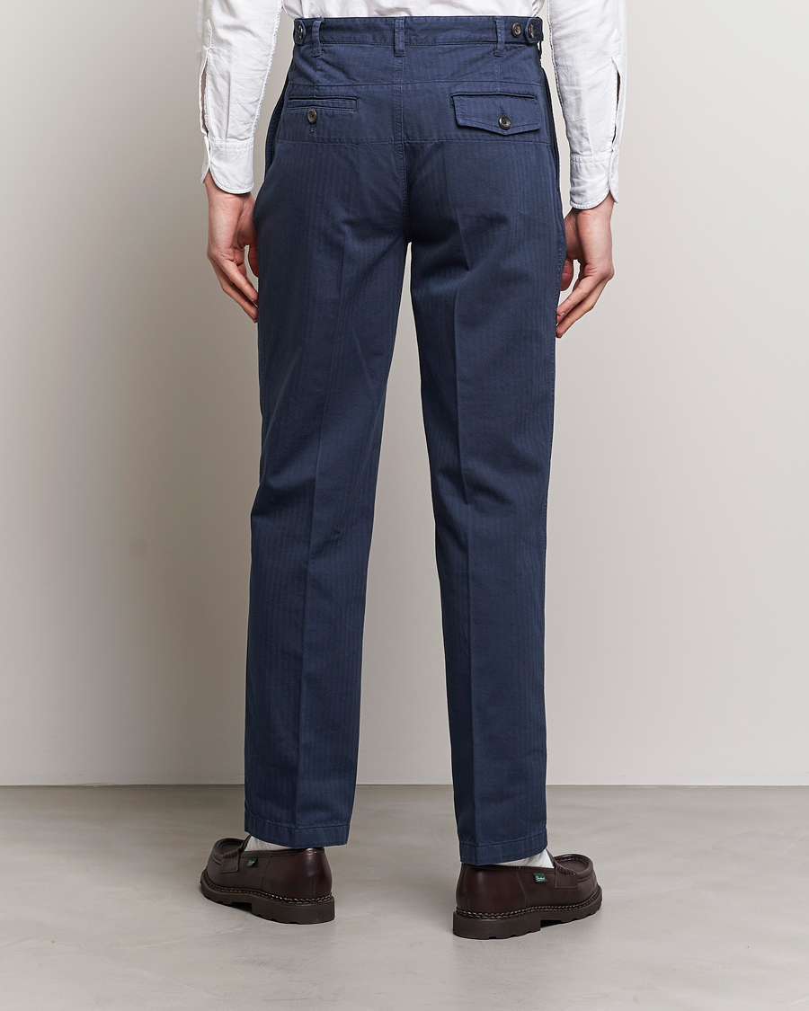 Herre | Bukser | Drake's | Cotton Herringbone One Pleat Chino Navy