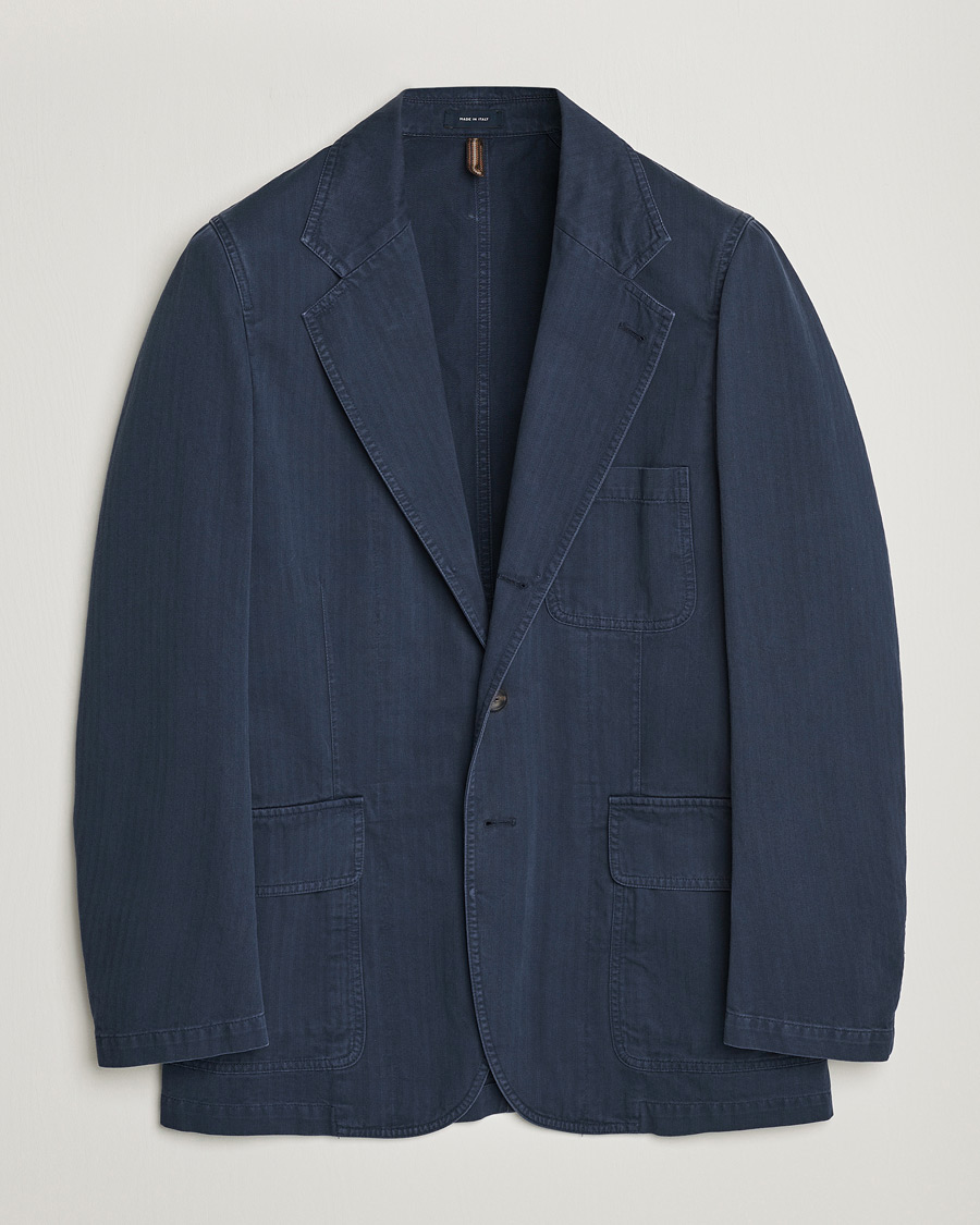 Herre | Blazere & jakker | Drake's | MKI Cotton Herringbone Games Blazer Navy