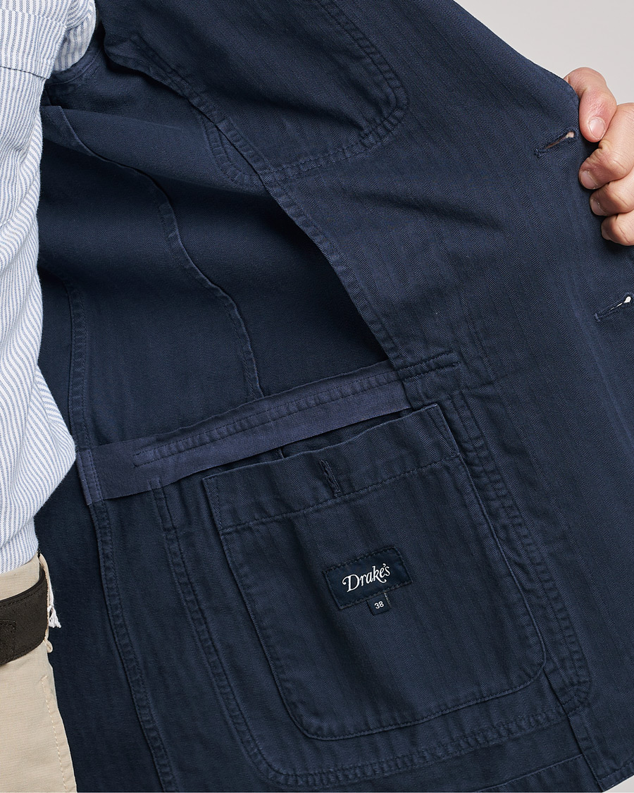 Herre | Blazere & jakker | Drake's | MKI Cotton Herringbone Games Blazer Navy