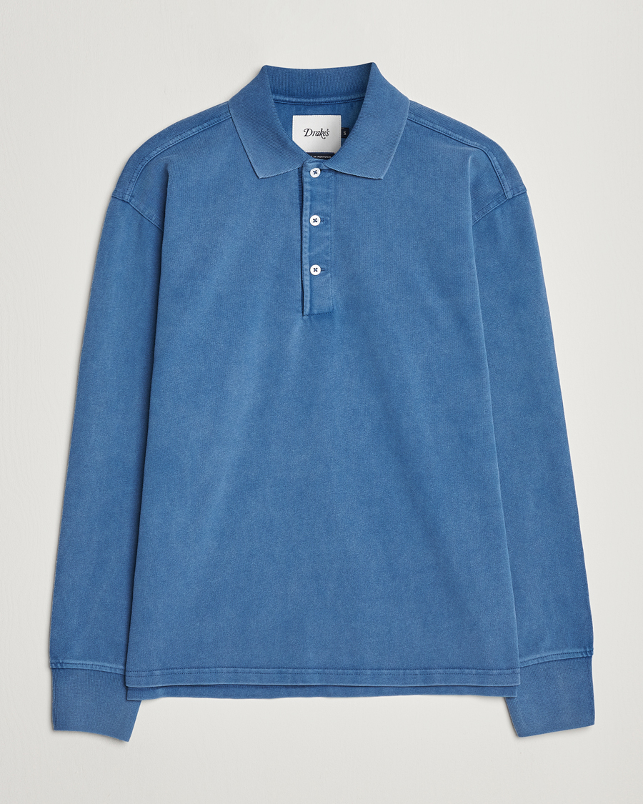 Herre | Trøjer | Drake's | Long Sleeve Jersey Polo Navy