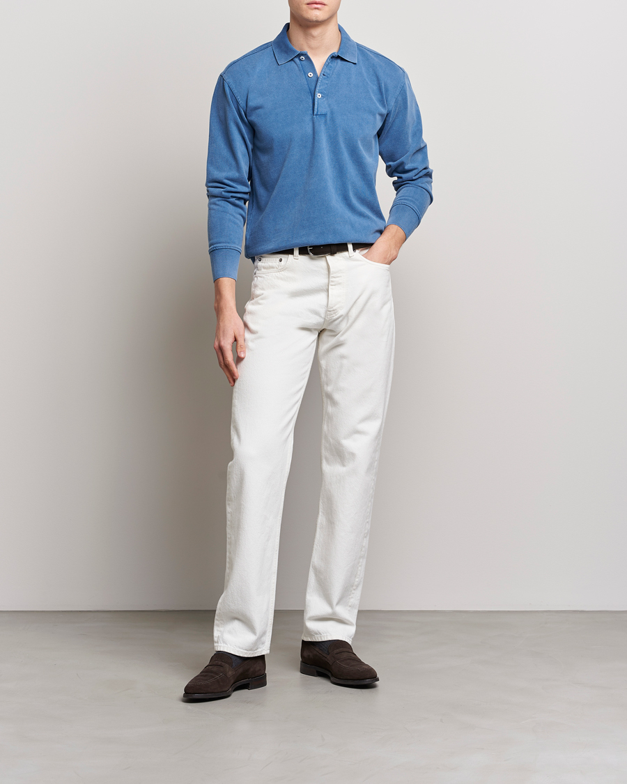 Herre | Trøjer | Drake's | Long Sleeve Jersey Polo Navy