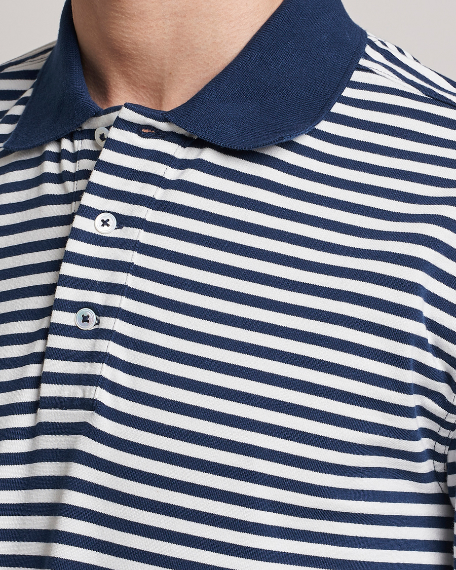 Herre | Trøjer | Drake's | Striped Long Sleeve Jersey Polo White/Navy