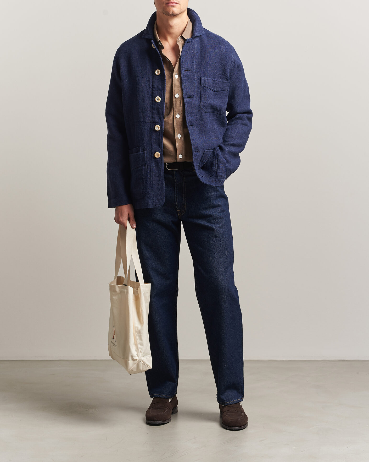 Herre | Jakker | Drake's | Heavy Linen 5-Pocket Chore Jacket Navy