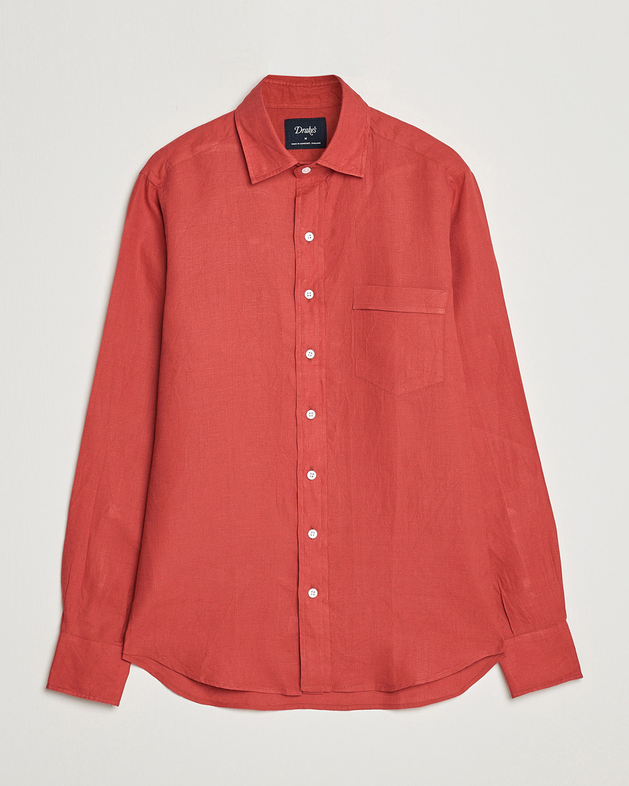 Herre | Skjorter | Drake's | Linen Summer Shirt Red