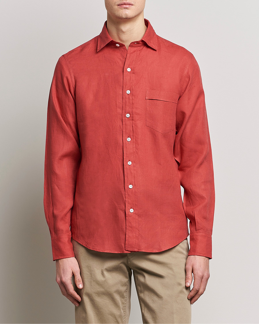 Herre | Skjorter | Drake's | Linen Summer Shirt Red