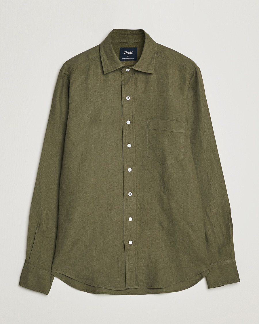 Herre | Skjorter | Drake's | Linen Summer Shirt Green