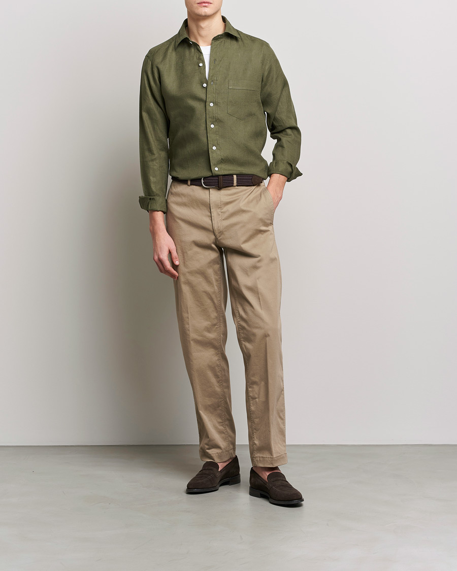 Herre | Skjorter | Drake's | Linen Summer Shirt Green