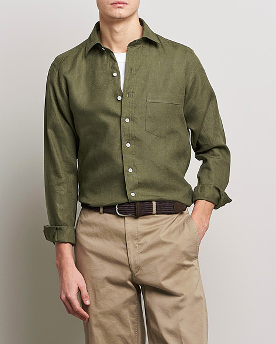 Herre | Skjorter | Drake's | Linen Summer Shirt Green